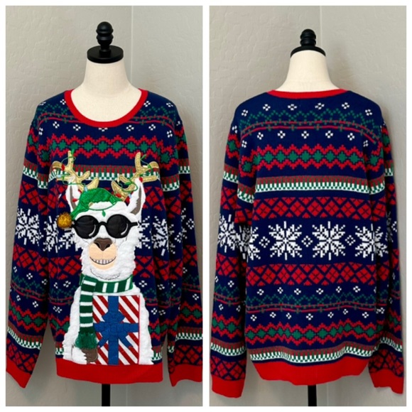 Holiday Time Sweaters - NEW HOLIDAY TIME SZ XL (46-48) PARTY LLAMA 3D CHRISTMAS SWEATER WITH POCKET